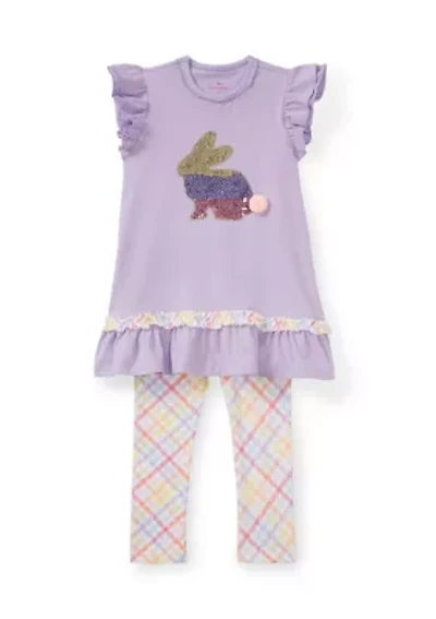 Girls 4-6x Sequin Bunny Top Plaid Legging