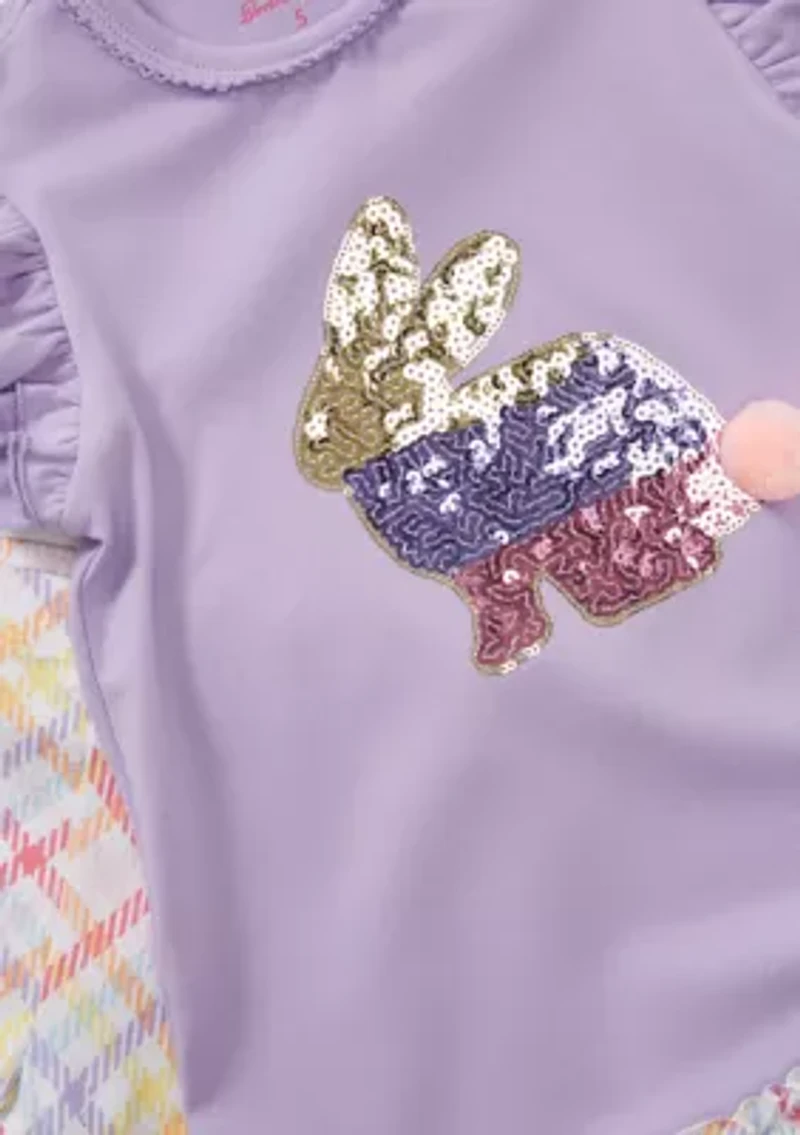 Girls 4-6x Sequin Bunny Top Plaid Legging