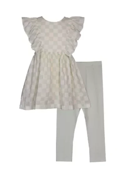 Girls 7-16 Monotone Check Printed Top and Leggings Set
