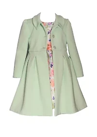 Girls 7-16 Textured Knit Coat and Floral Printed Dress Set