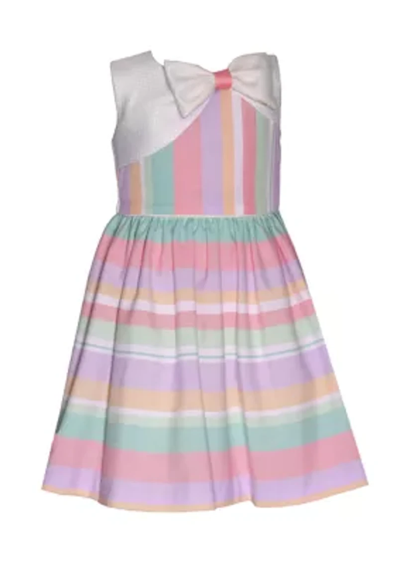 Girls 7-16 Striped Linen Dress with Asymmetrical Popover