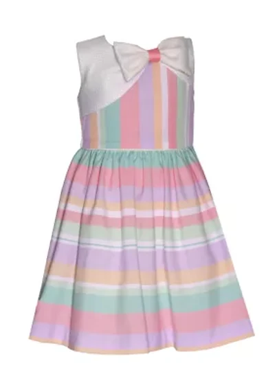 Girls 7-16 Striped Linen Dress with Asymmetrical Popover