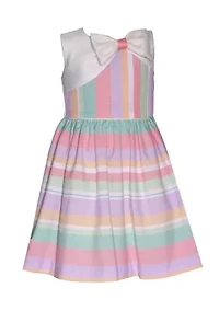 Girls 7-16 Striped Linen Dress with Asymmetrical Popover