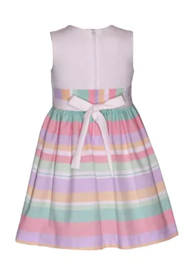 Girls 7-16 Striped Linen Dress with Asymmetrical Popover