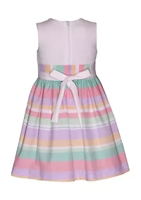 Girls 7-16 Striped Linen Dress with Asymmetrical Popover