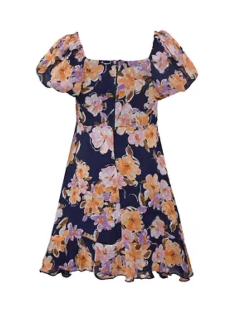 Girls 7-16 Floral Printed Chiffon Dress