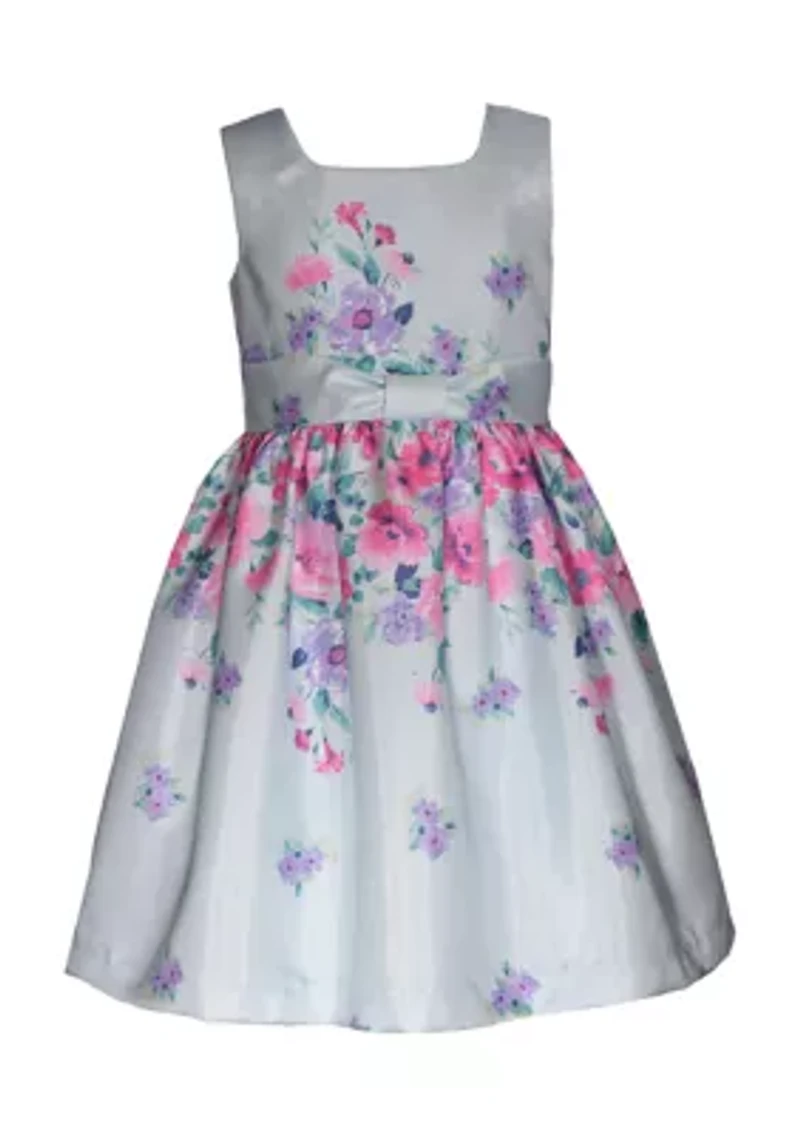 Girls 7-16 Shantung Floral Printed Dress with Cardigan