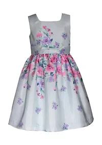 Girls 7-16 Shantung Floral Printed Dress with Cardigan