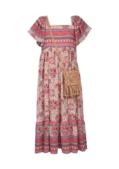 Girls 7-16 Floral Border Printed Dress