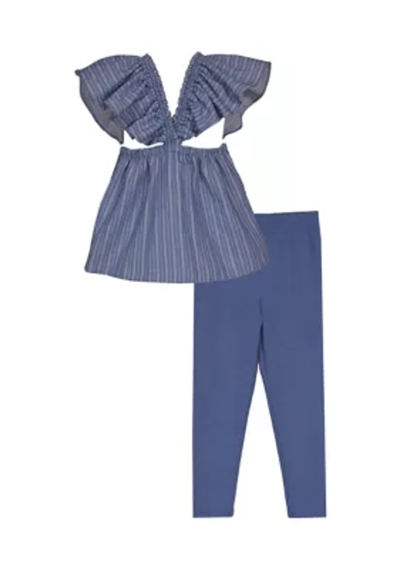 Girls 7-16 Chambray Flutter Sleeve Top and Leggings Set