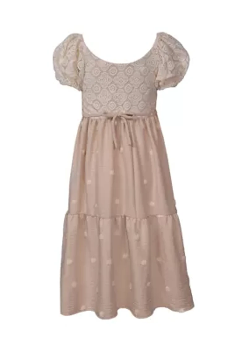 Girls 7-16 Puff Sleeve Lace High Low Dress