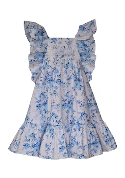 Girls 7-16 Toile Printed Flutter Sleeve Dress