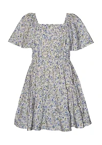 Girls 7-16 Floral Tie Back Tiered Dress
