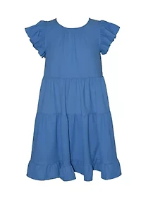Girls 7-16 Ruffle Sleeve Tiered Knit Dress