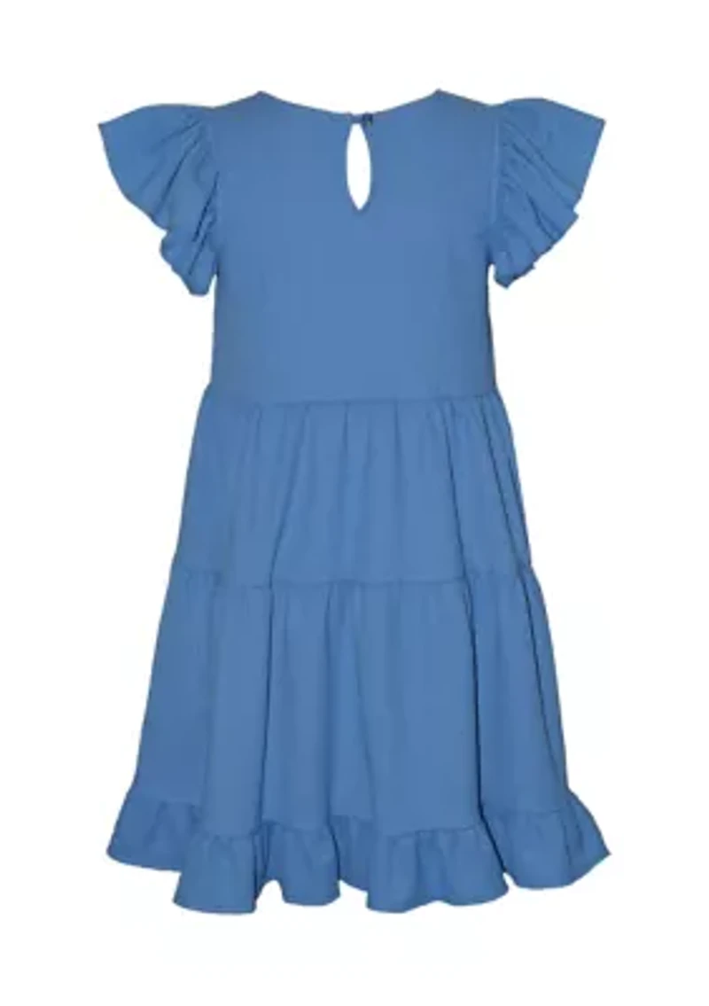 Girls 7-16 Ruffle Sleeve Tiered Knit Dress