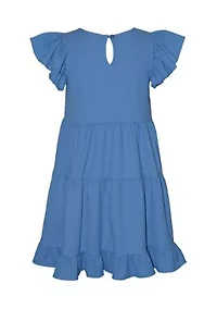 Girls 7-16 Ruffle Sleeve Tiered Knit Dress