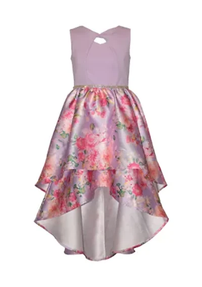 Girls 7-16 Floral Mikado High Low Dress
