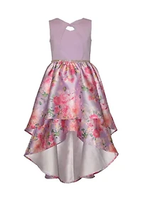 Girls 7-16 Floral Mikado High Low Dress