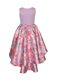 Girls 7-16 Floral Mikado High Low Dress