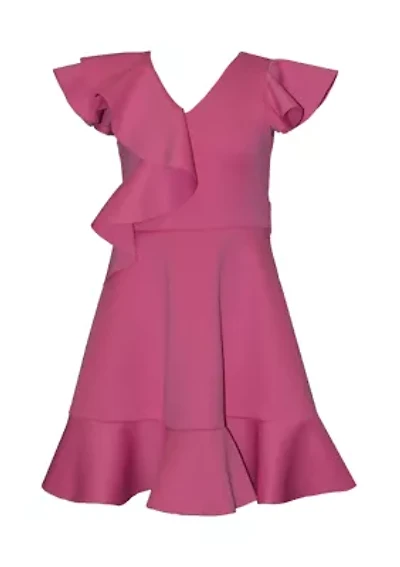 Girls 7-16 Flounce Shoulder Scuba Dress