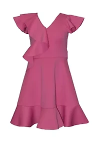Girls 7-16 Flounce Shoulder Scuba Dress