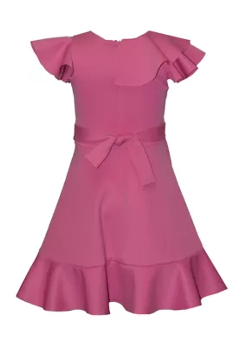 Girls 7-16 Flounce Shoulder Scuba Dress