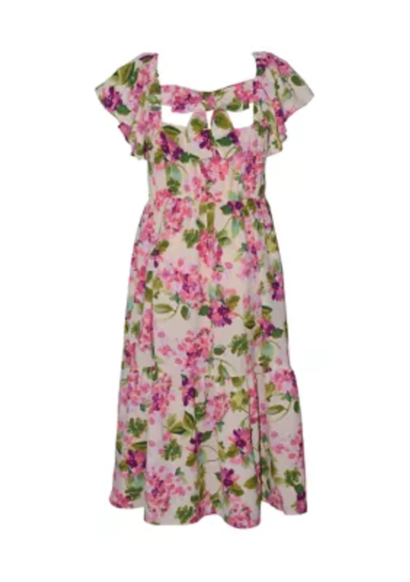 Girls 7-16 Floral Tie Back Maxi Dress