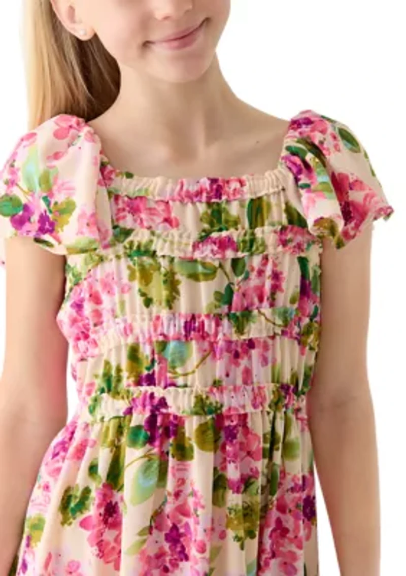 Girls 7-16 Floral Tie Back Maxi Dress