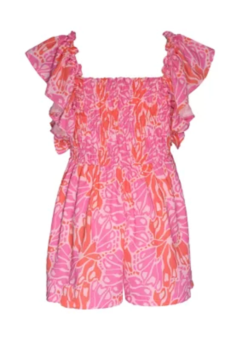 Girls 4-6x Floral Romper with Flutter Sleeve