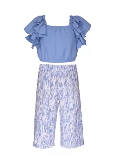 Girls 4-6x Double Angel Sleeve Top and Abstract Print Pants Set
