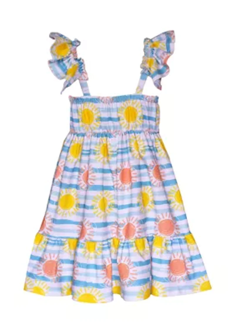Girls 4-6x Sun and Sea Printed Dress with Scrunchies