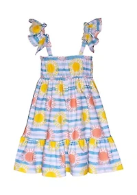 Girls 4-6x Sun and Sea Printed Dress with Scrunchies