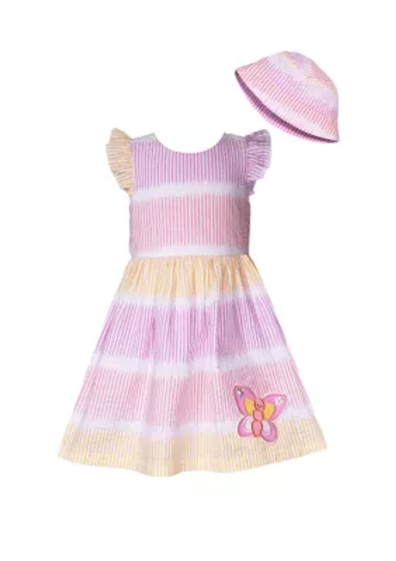 Girls 4-6x Seersucker Butterfly Appliqué Dress with Hat