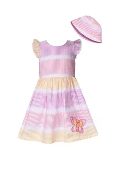 Girls 4-6x Seersucker Butterfly Appliqué Dress with Hat