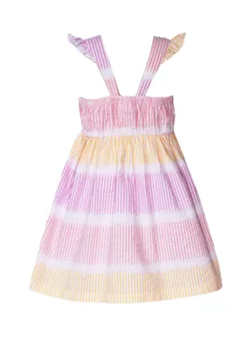 Girls 4-6x Seersucker Butterfly Appliqué Dress with Hat