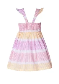 Girls 4-6x Seersucker Butterfly Appliqué Dress with Hat