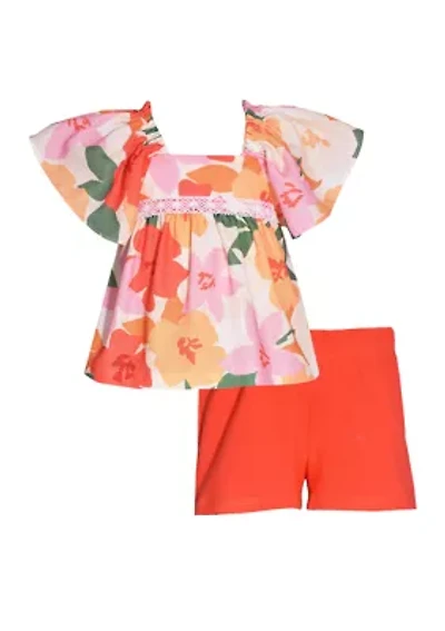 Girls 4-6x Floral Printed Top and Shorts Set