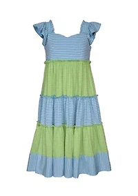 Girls 4-6x Flutter Sleeve Striped Maxi Dress