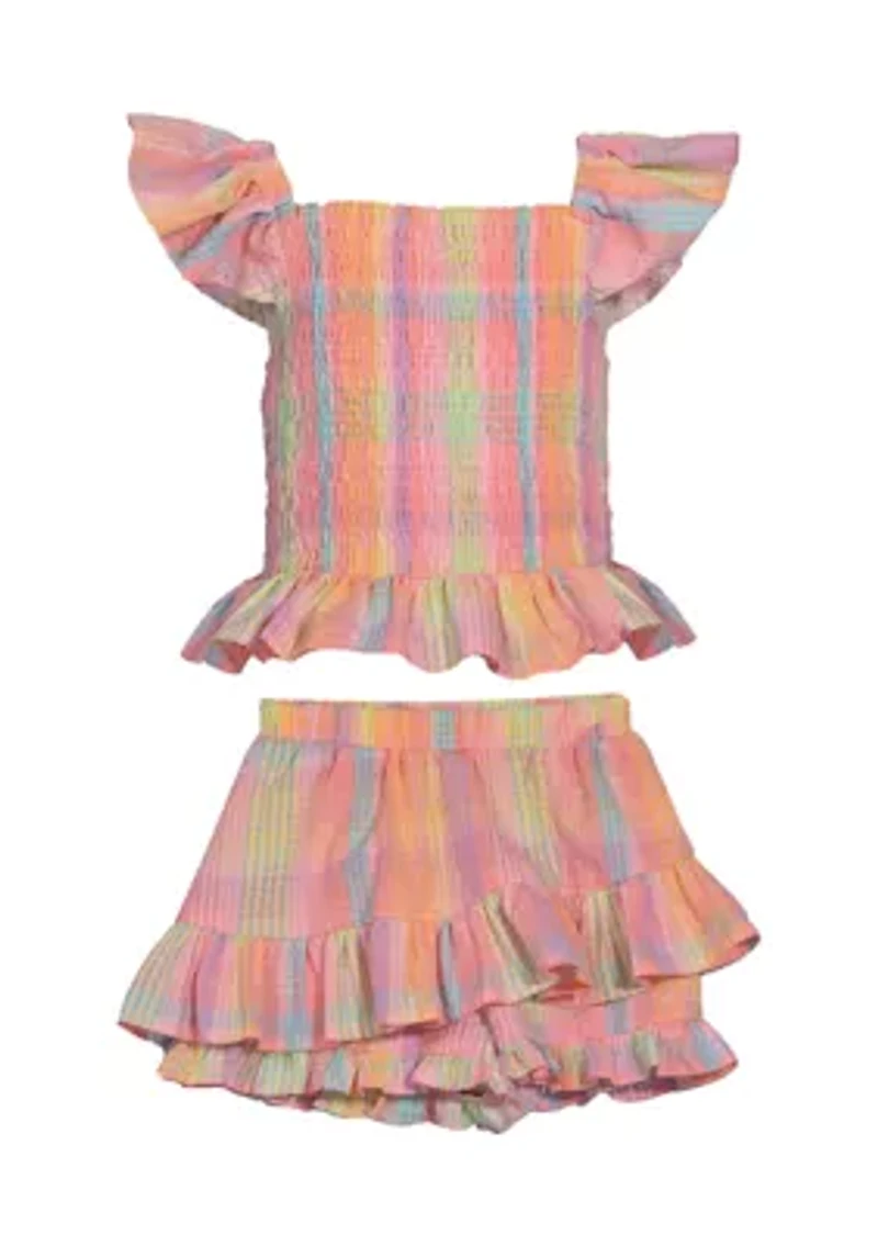 Girls 4-6x Smocked Ruffle Plaid Printed Top and Skort Set