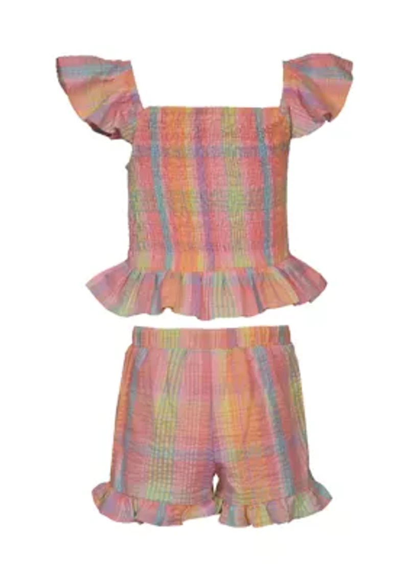 Girls 4-6x Smocked Ruffle Plaid Printed Top and Skort Set