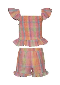 Girls 4-6x Smocked Ruffle Plaid Printed Top and Skort Set