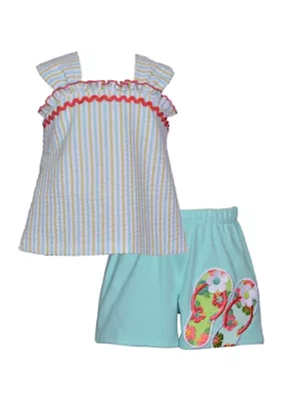 Girls 4-6x Flip Flop Seersucker Top and Shorts Set