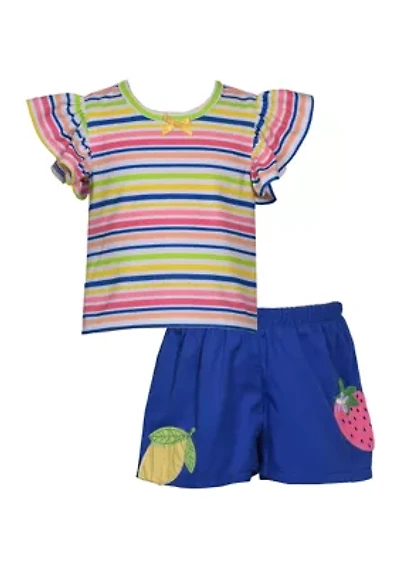 Girls 4-6x Yummy Stripe Top and Fruit Shorts Set