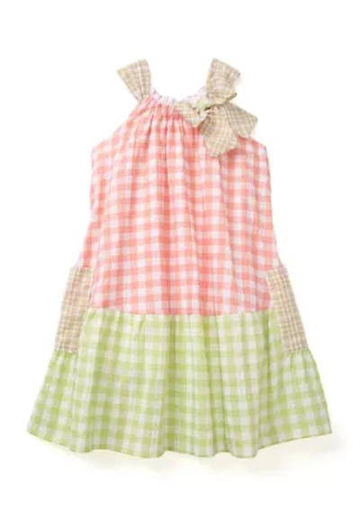 Girls 4-6x Color Blocked Gingham Dress