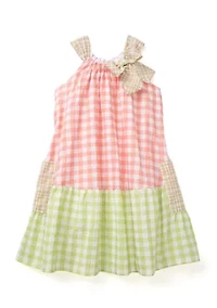 Girls 4-6x Color Blocked Gingham Dress