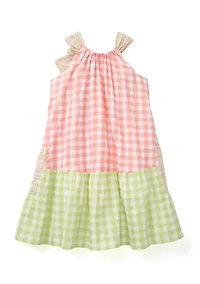 Girls 4-6x Color Blocked Gingham Dress