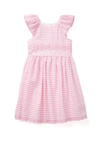 Girls 4-6x Pink Check Embroidered Bodice Dress