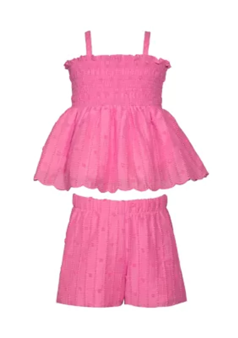 Girls 7-16 Clip Dot Smocked Top