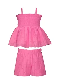 Girls 7-16 Clip Dot Smocked Top