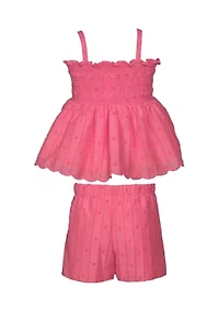 Girls 7-16 Clip Dot Smocked Top